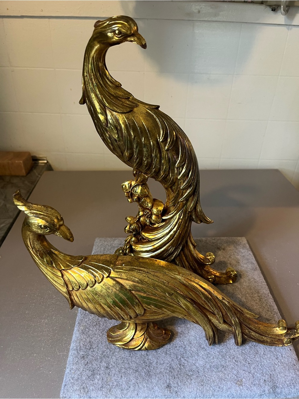 Vintage Syroco Gold Gilt Peacock Pheasant Bird Figure Set Of Two